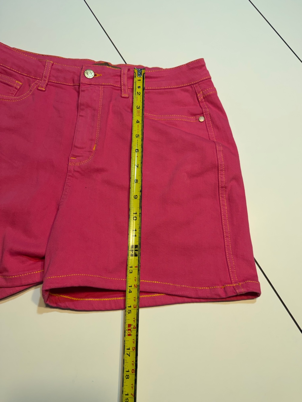 Judy Blue XL pink Jean shorts yellow stitching - Picture 4 of 9
